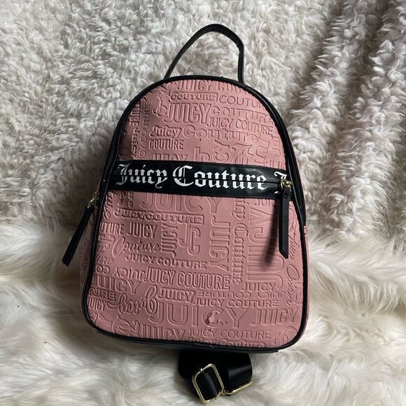 Juicy Couture Vinyl Blush Pink Gothic Word play Small Backpack with black trims main image 12